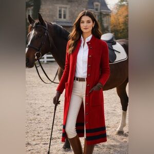 Lauren Ralph Lauren Red Ribbed Duster Cardigan Sweater Coat Chunky Knit Small